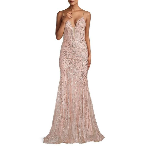BasixSleeveless Bead-Embroidered Gown